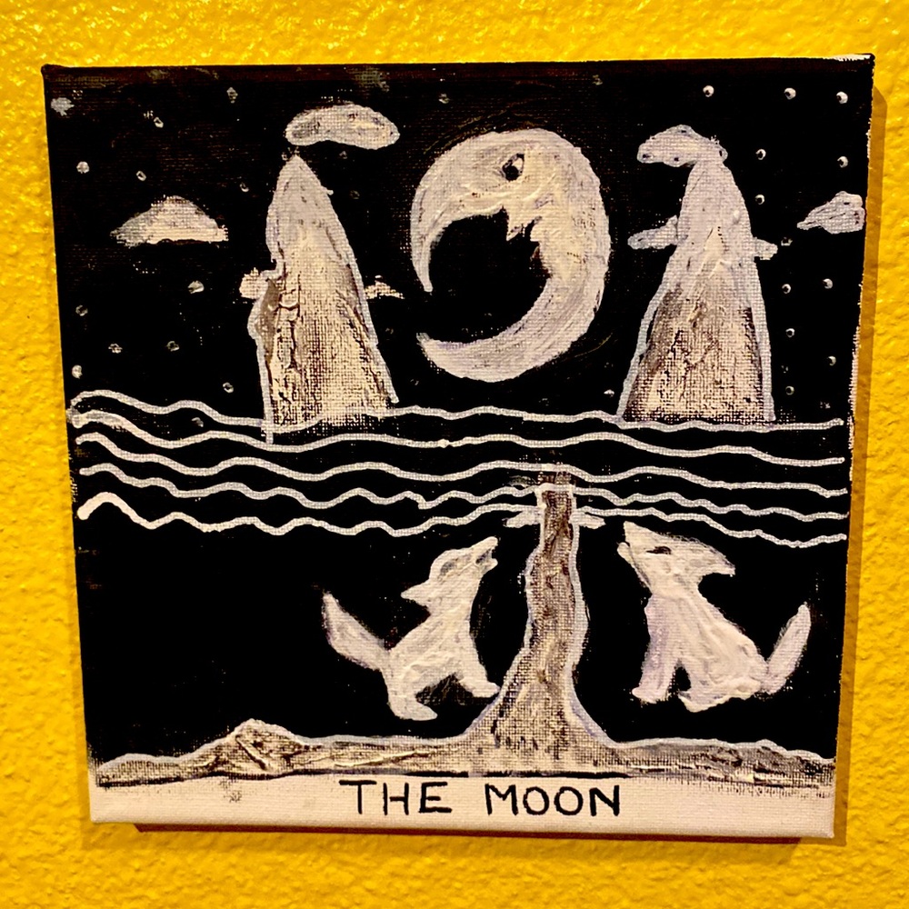 Hand painted art piece painted tarot card the moon 8x8